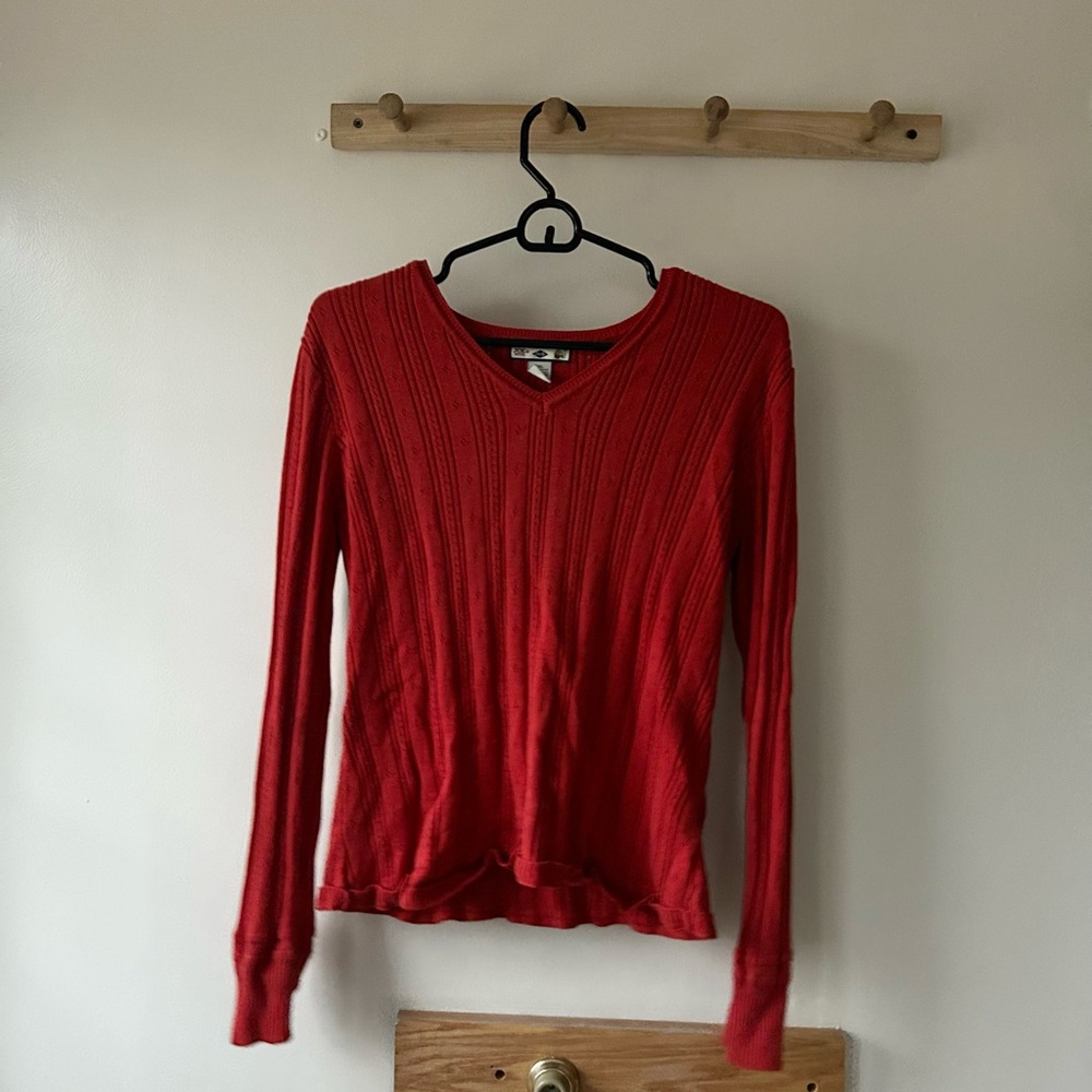 Caribbean Joe Red Long Sleeve V-Neck Top